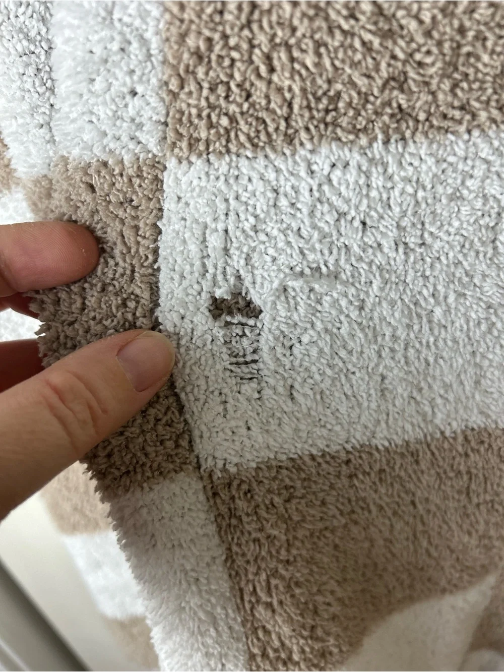 Chick Pea Chenille Baby Blanket Tan White Checkerboard Squares Soft Chickpea